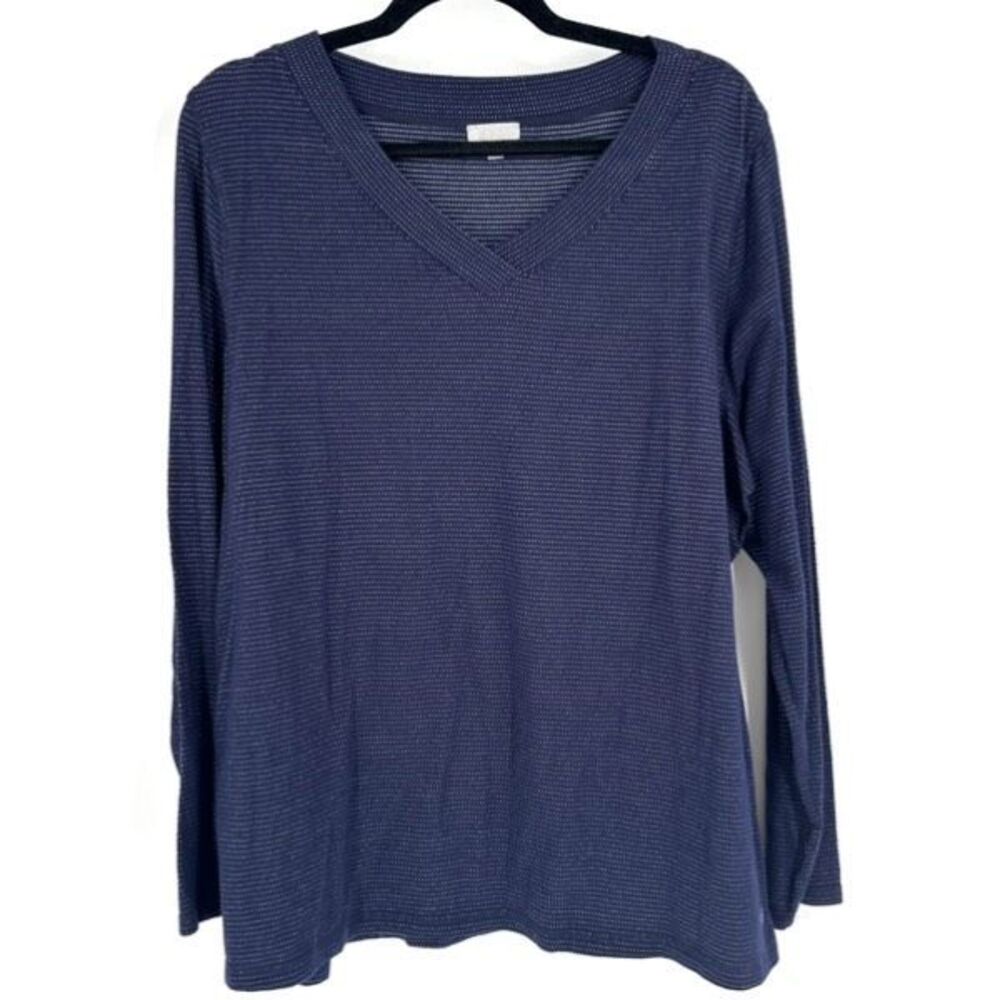 T By Talbots V Neck Stretch LS‎ Top Pullover Blue White Dotted Active Size 2X